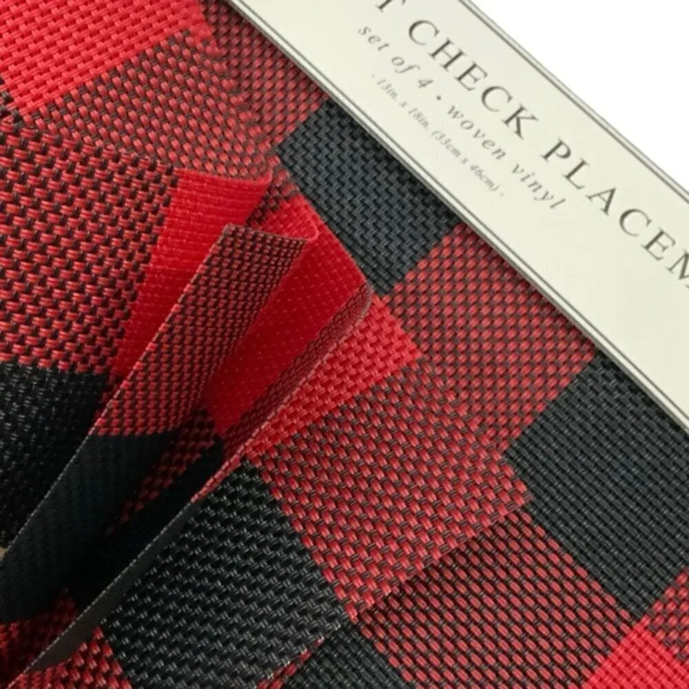 Benson Mills Placements Buffalo Check Plaid Reversible Woven Red Black Set of 4